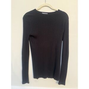 Vince women's Long Sleeve Rayon Blend Ribbed Lightweight Sweater Black medium